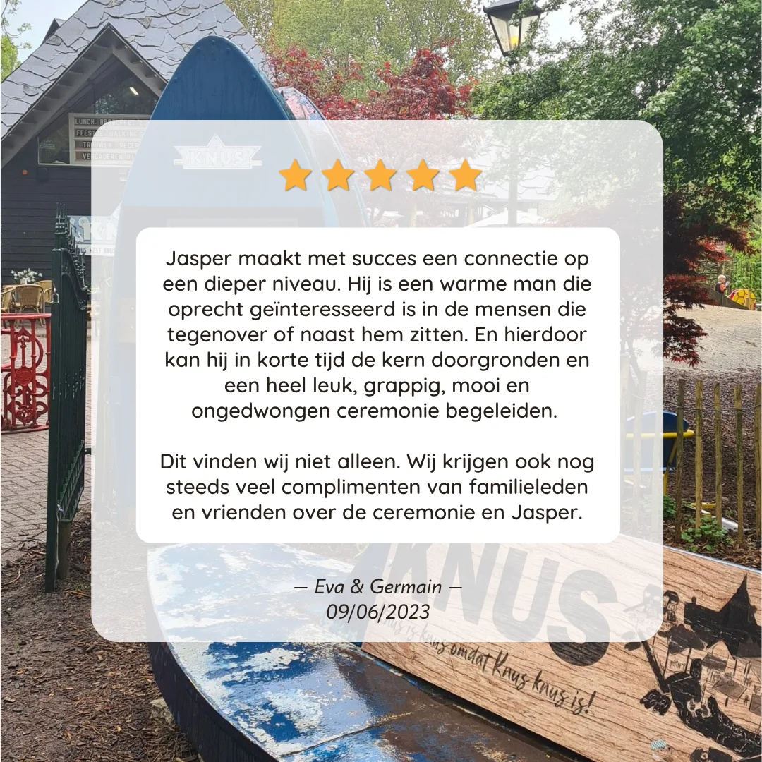 Vijfsterrenreview van Eva & Germain over trouwambtenaar Jasper Putter